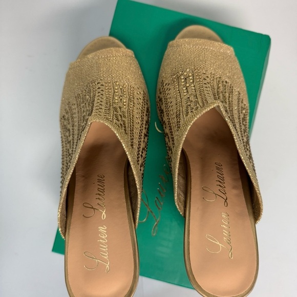 Lauren Lorraine MARTHA Rhinestone Stretch Wedge womens Gold Size 8 NEW - Picture 5 of 6